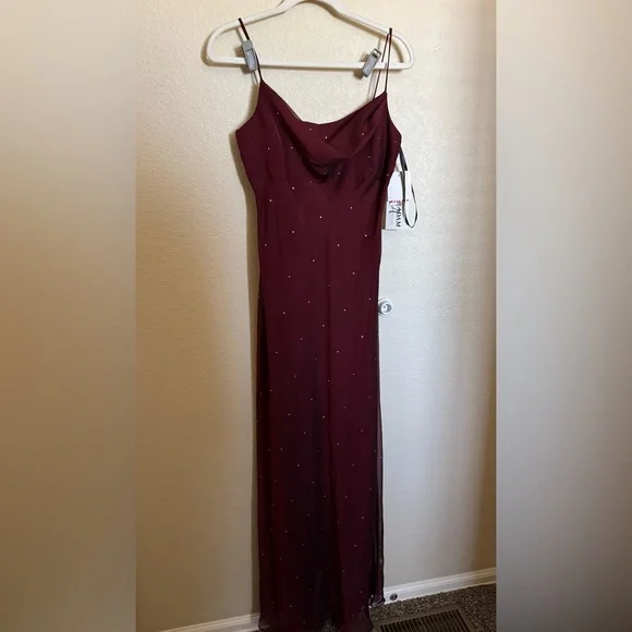 Vintage 90s Betsy & Adams Beaded Prom Formal Gown Sz 8 Red Cowl Neck  Whimsygoth